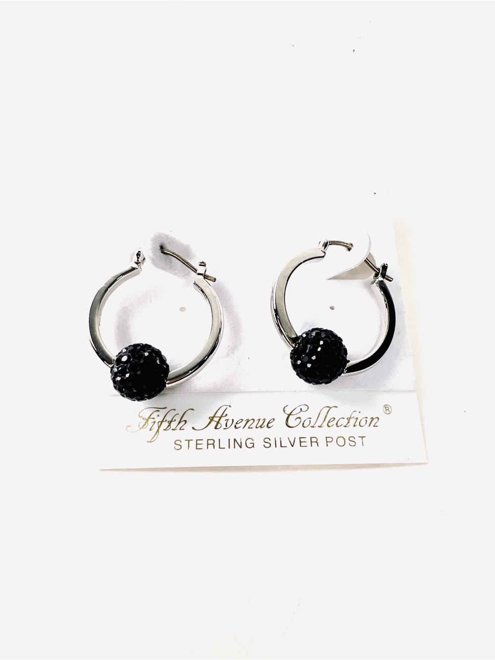 Swarovski Earrings by Fifth Avenue Collection Crystal Silver‎ Hoop Black Ball
